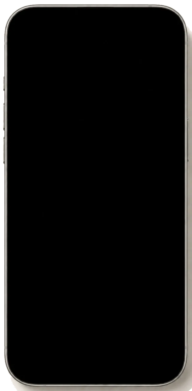 Smartphone von vorn, heller Metallrahmen, der Bildschirm ist schwarz und leer.